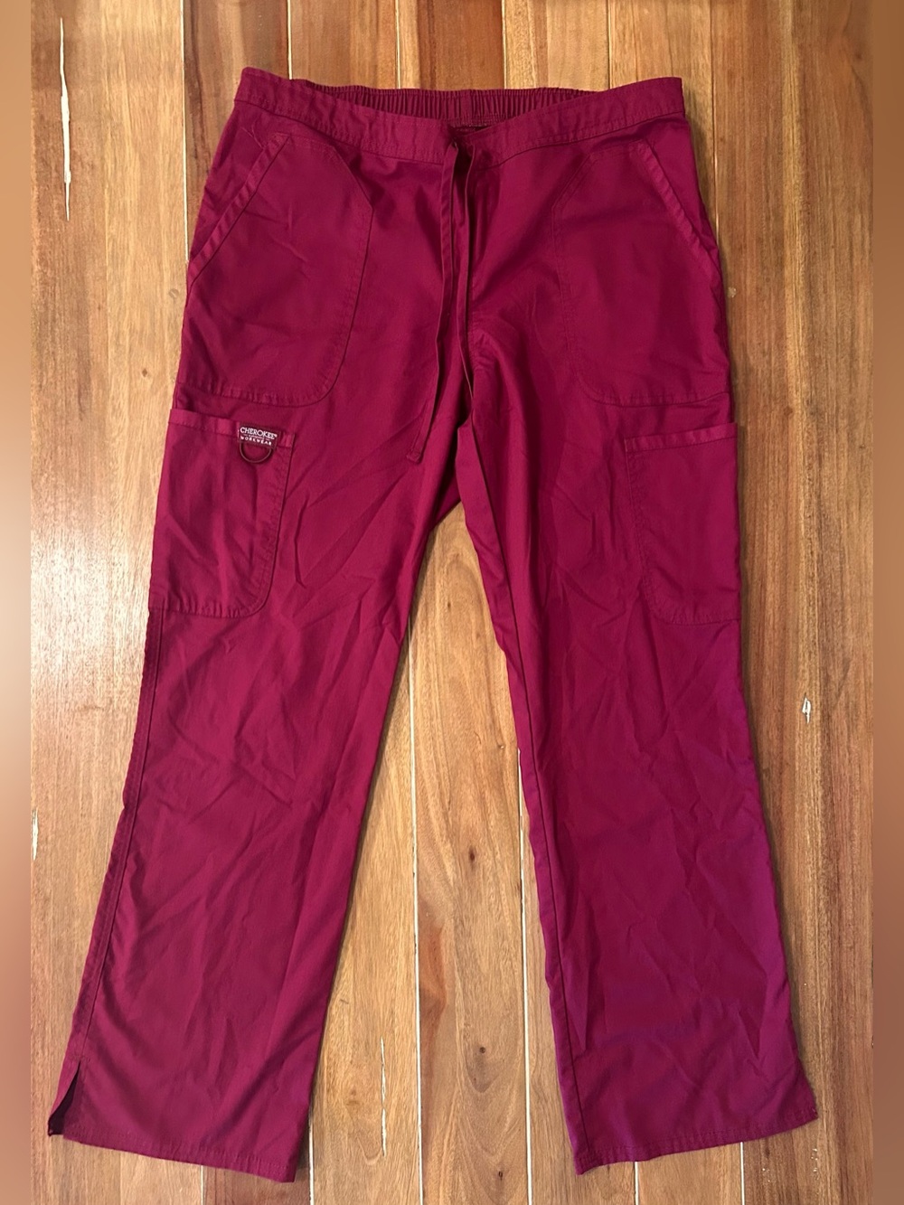Cherokee Workwear Authentic Scrub Bottoms Medium Tall Wine Red WW120 Cargo Pants